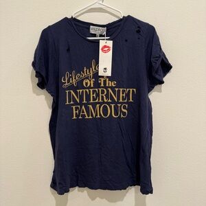 Wildfox Dark Blue Tee with Gold Print
